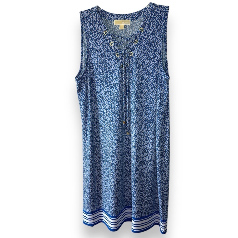 MICHAEL Michael Kors Blue & White Coral Print Lace-up Mini Shift Dress